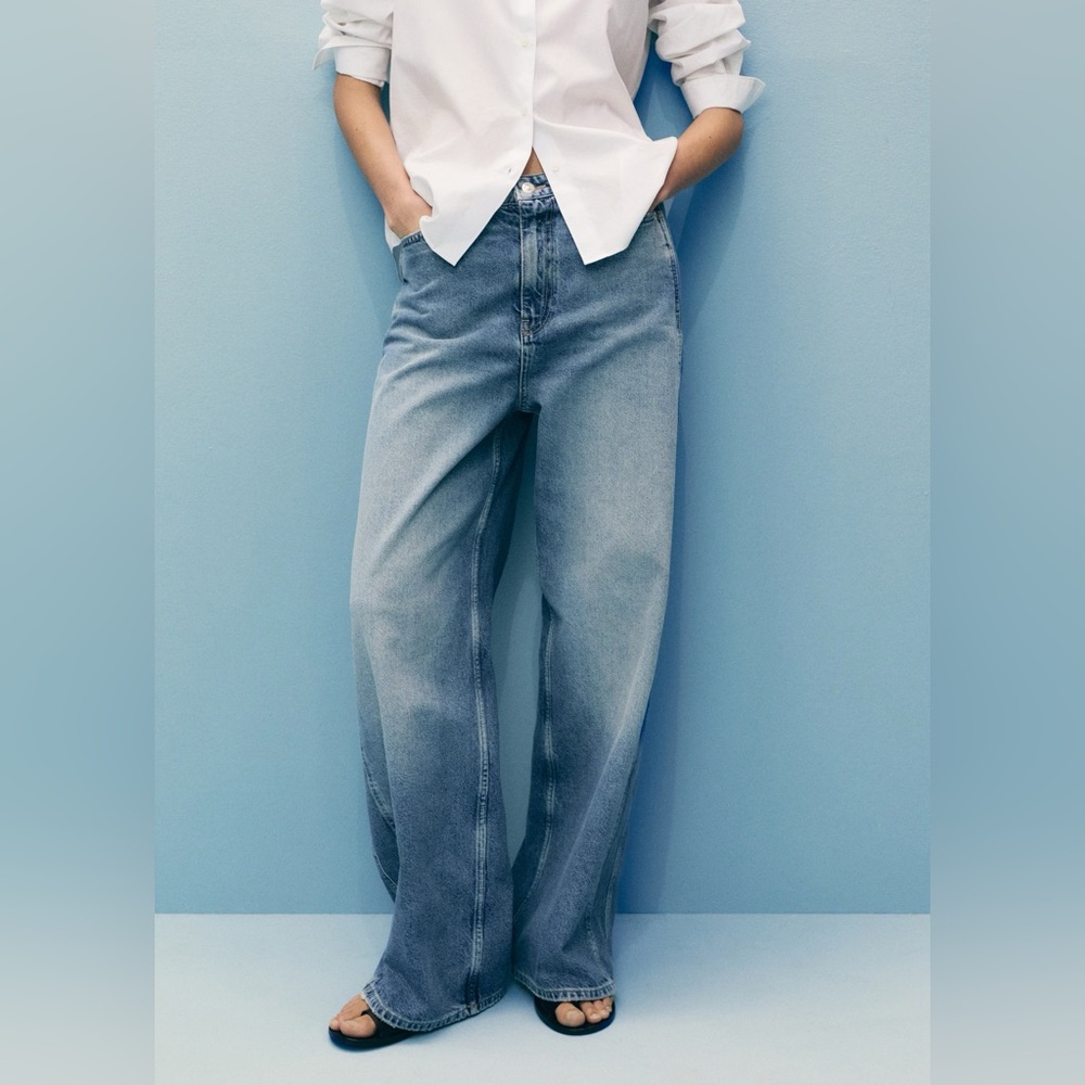 Mango High-Rise Balloon Blue Jeans